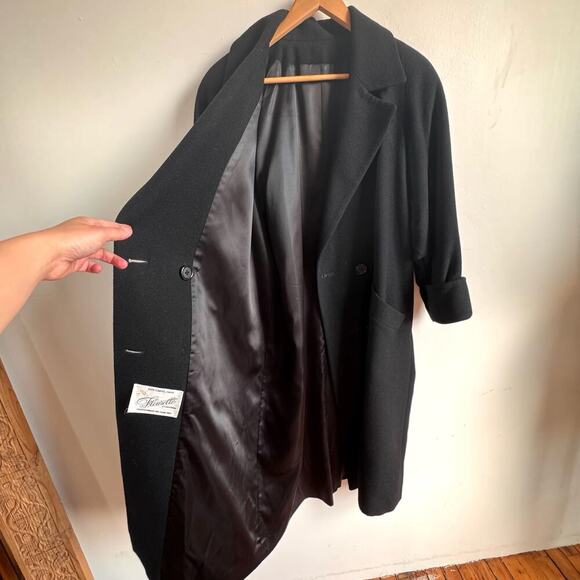 Vintage NEIMAN MARCUS FLEURETTE Black Camel Hair Double Breasted Coat - Picture 4 of 7